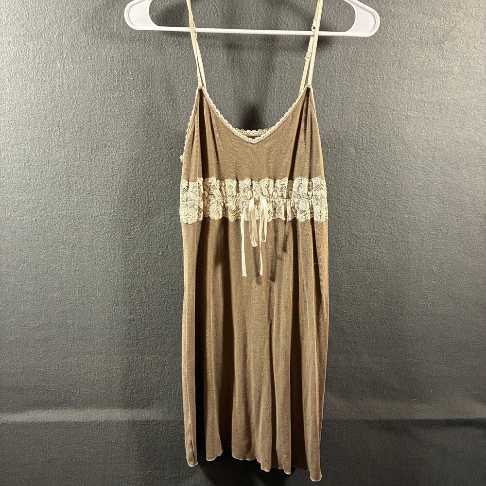 gap women y2k babydoll slip dress small brown lace milkmaid bow‎ coquette fairy